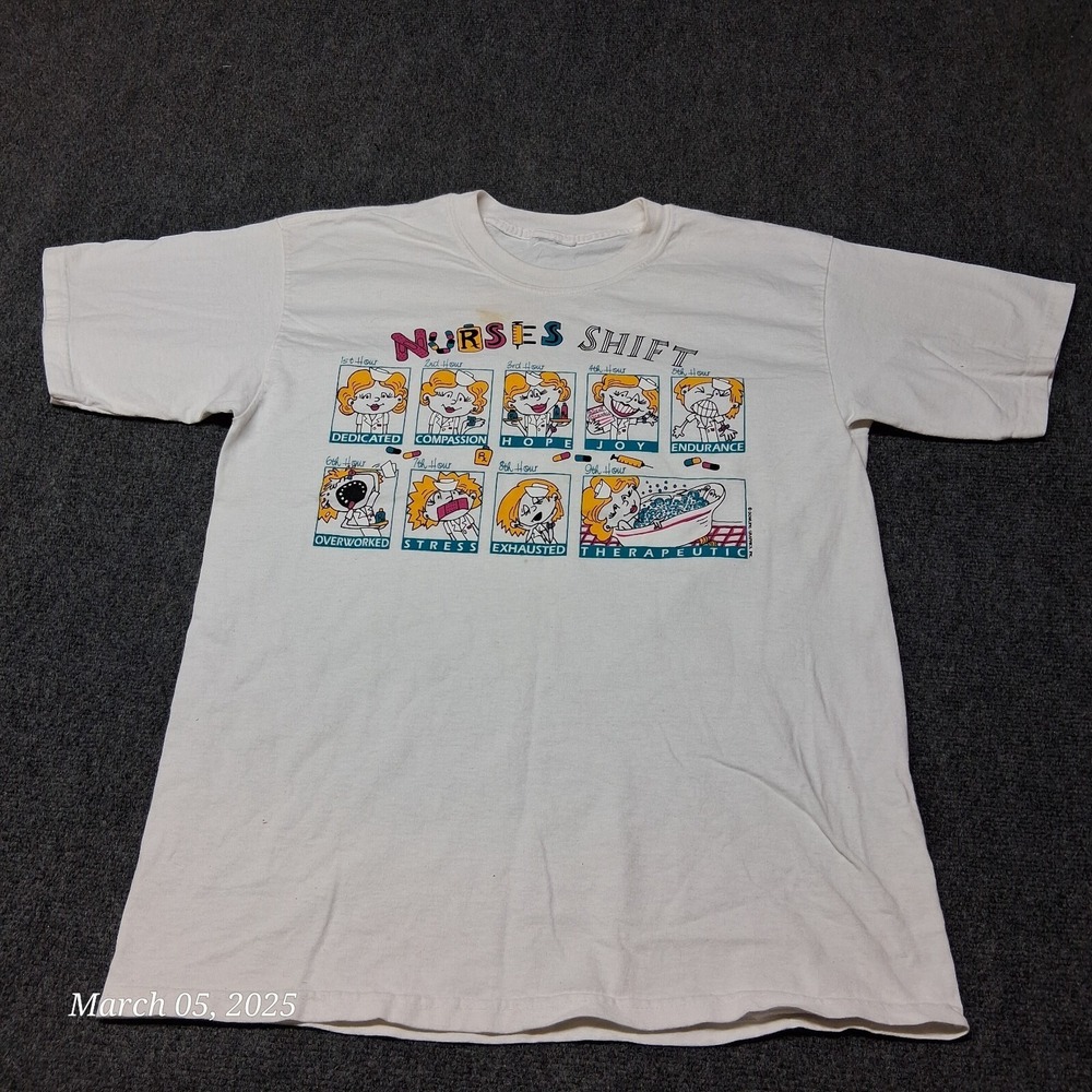* Nurses Shift Novelty Graphic Funny T Shirt Size Large White Crew‎ Neck